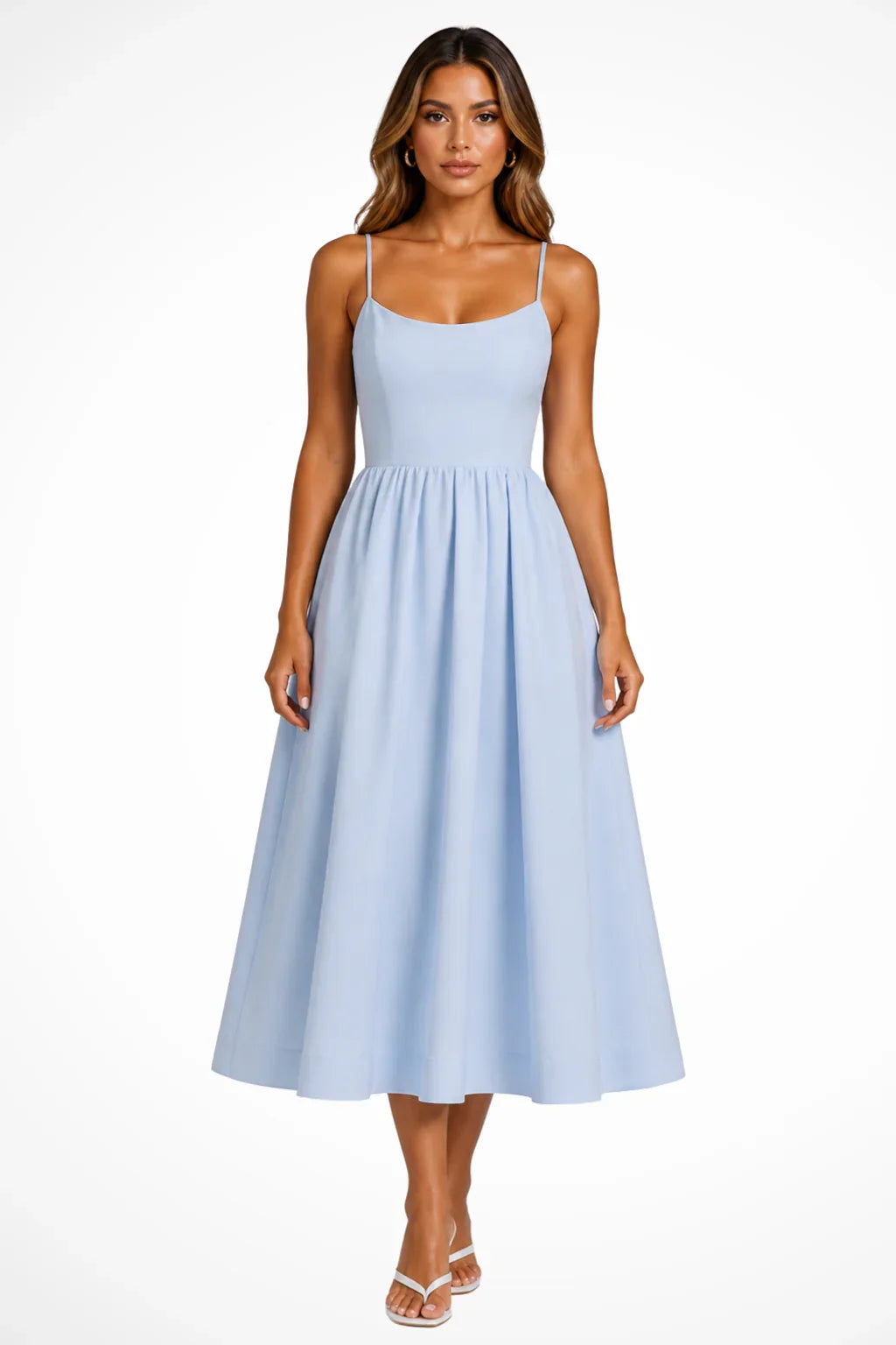 Catriona | Women's Square Neck Cami Strap Occasion Wedding Guest Midi Dress