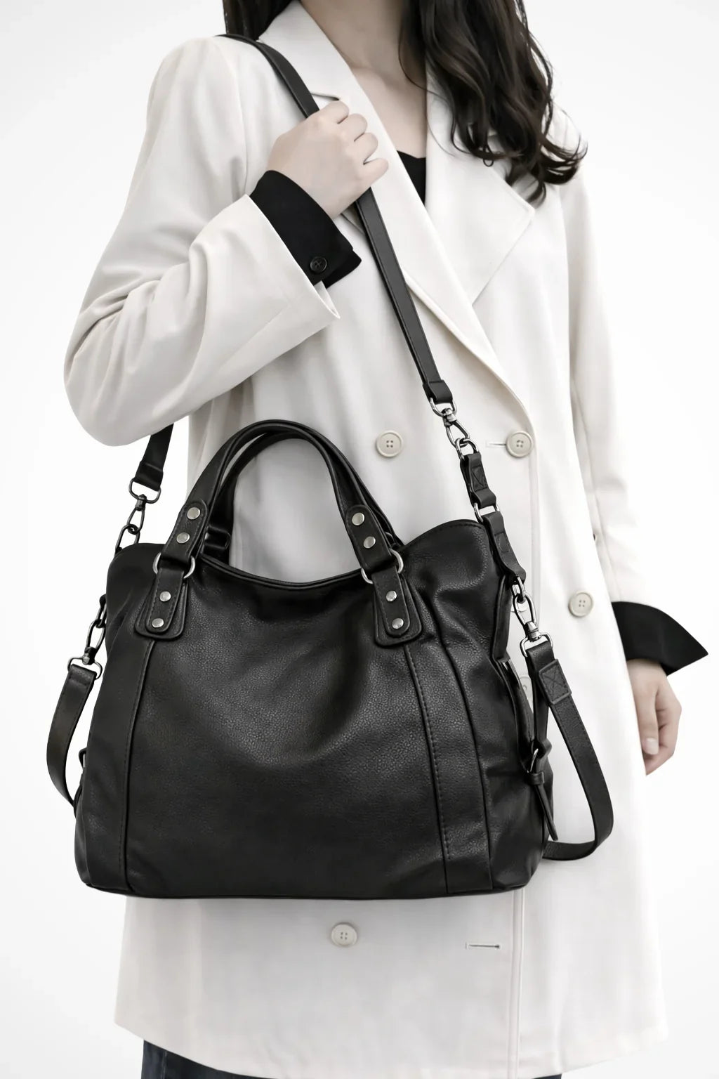 Catriona | Women's Studded Shoulder Bag with Top Handles and Detachable Strap