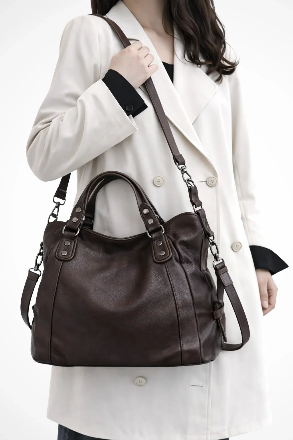 Catriona | Women's Studded Shoulder Bag with Top Handles and Detachable Strap