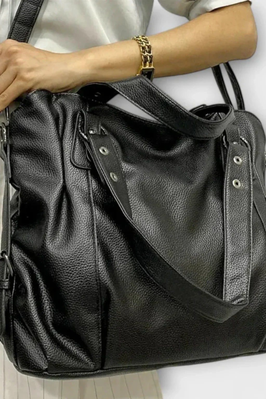 Catriona | Women's Studded Shoulder Bag with Top Handles and Detachable Strap