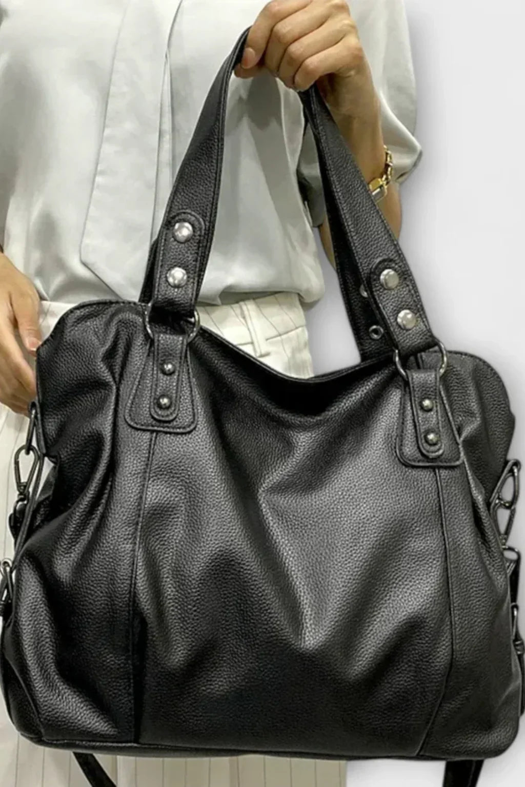 Catriona | Women's Studded Shoulder Bag with Top Handles and Detachable Strap