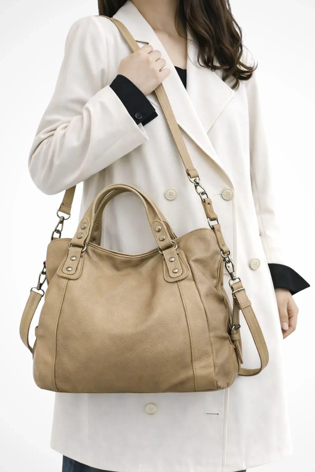 Catriona | Women's Studded Shoulder Bag with Top Handles and Detachable Strap
