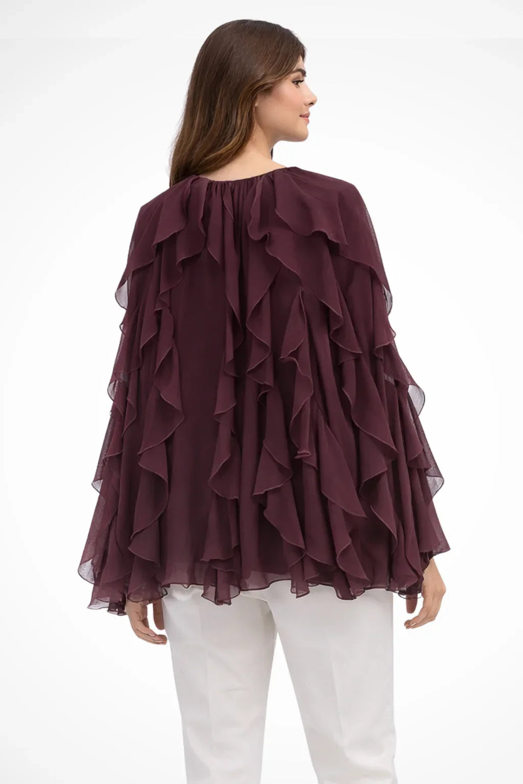 Catriona | Women's V-Neck Ruffle Button Up Long Sleeve Blouse
