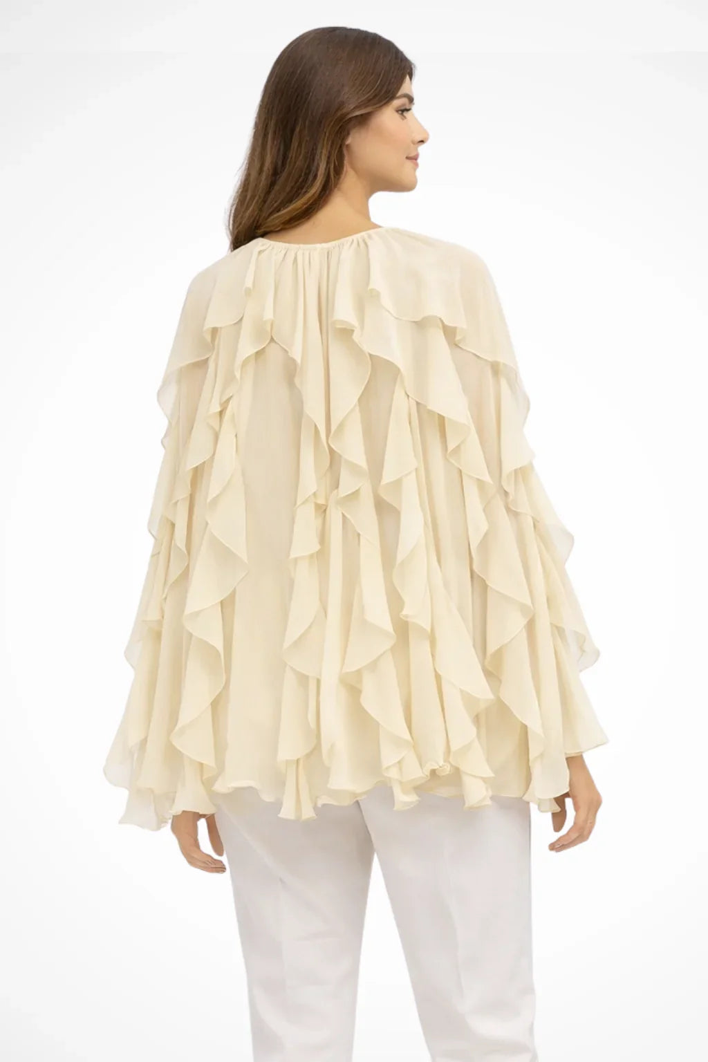 Catriona | Women's V-Neck Ruffle Button Up Long Sleeve Blouse