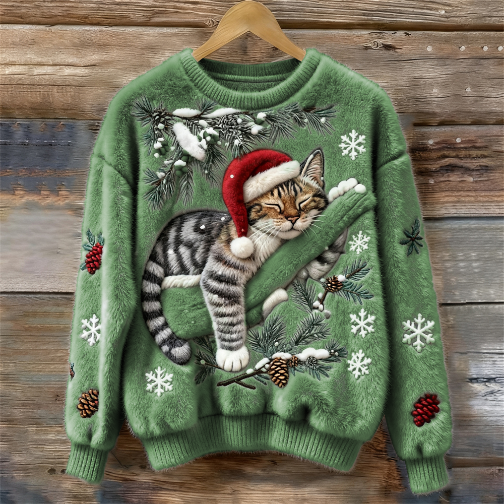 Women's Sweater with Crew Neck and Ribbed Cuffs | Print | For Winter | Size S-5XL