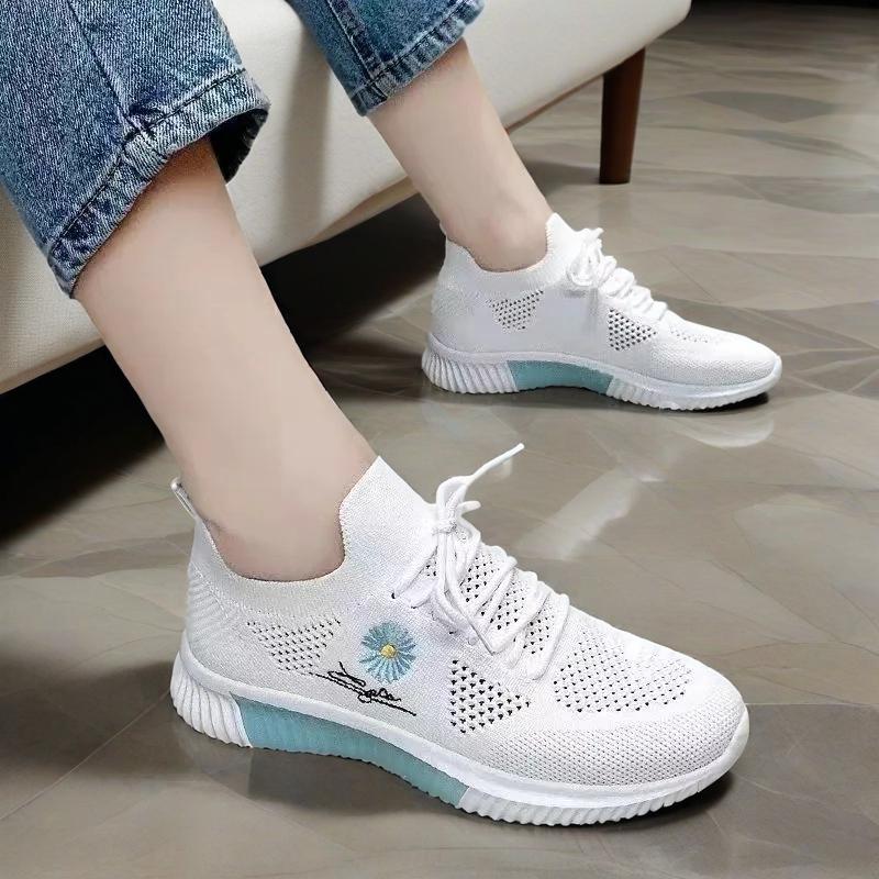 Women's Floral Lace-Up Sneakers, Low Profile, Ribbed Sole