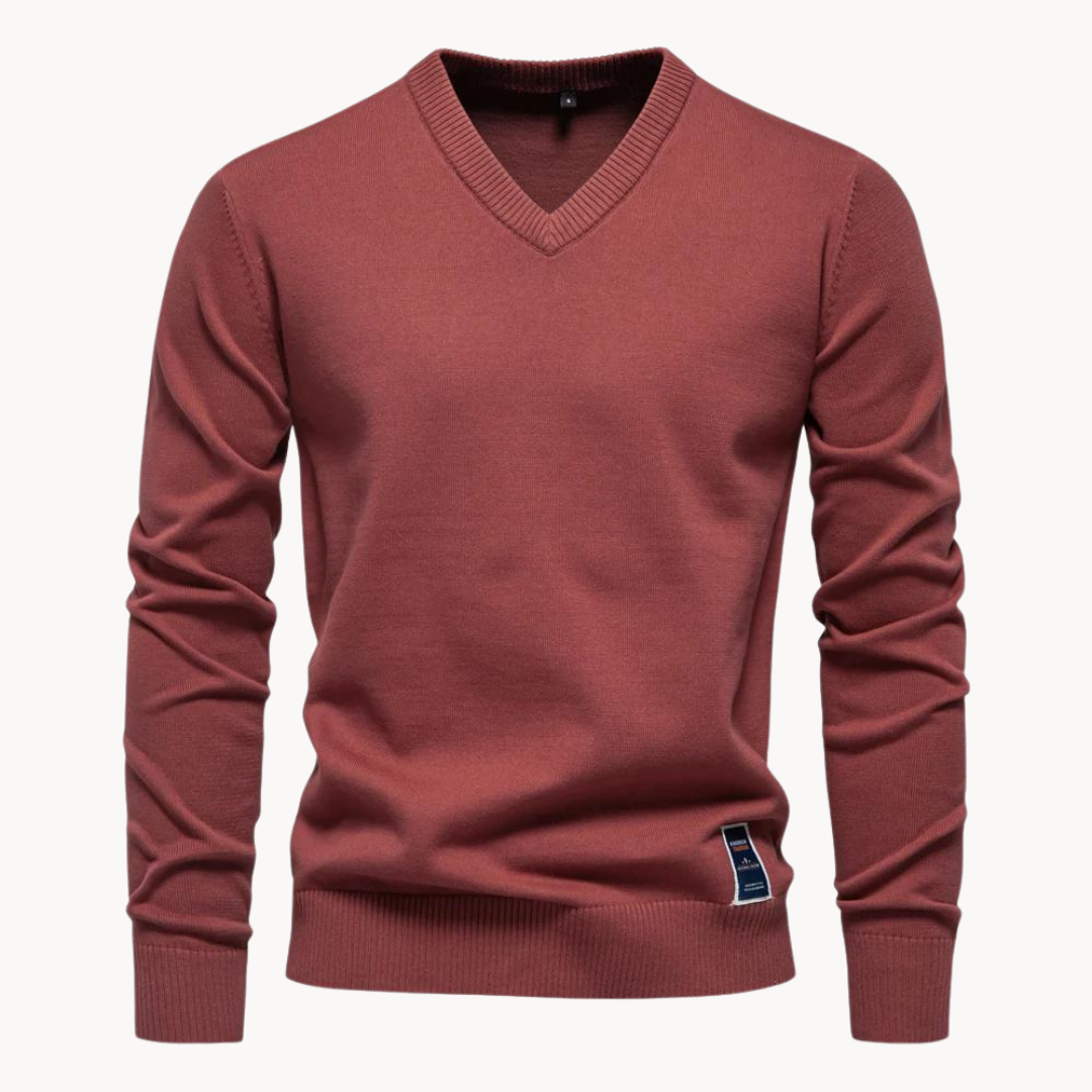 Men's V-Neck Long Sleeve Ribbed Hem Sweater