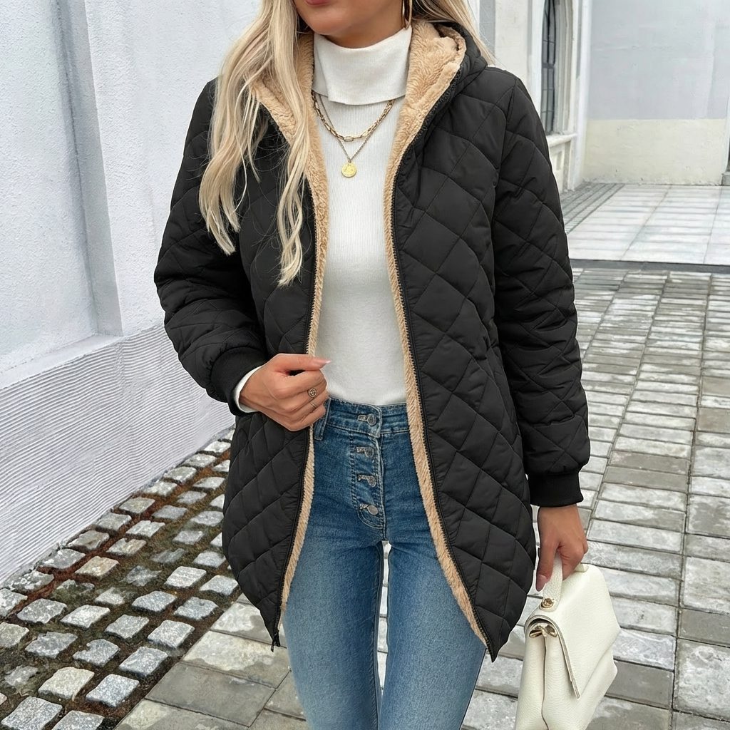 Cecelia | Quilted Longline Winter Coat with Hood for Women
