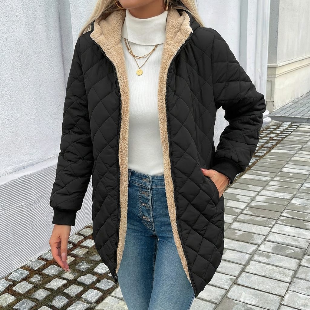 Cecelia | Quilted Longline Winter Coat with Hood for Women