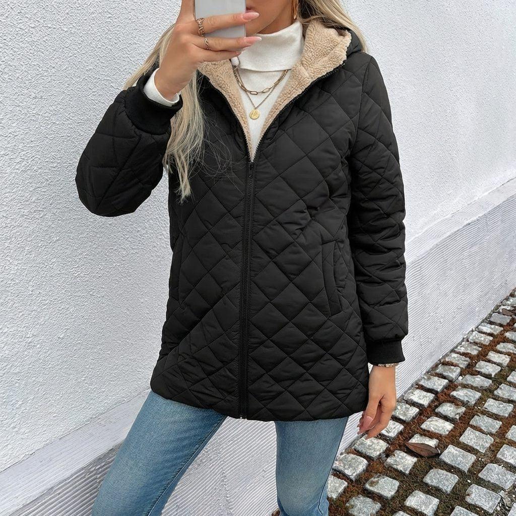 Cecelia | Quilted Longline Winter Coat with Hood for Women