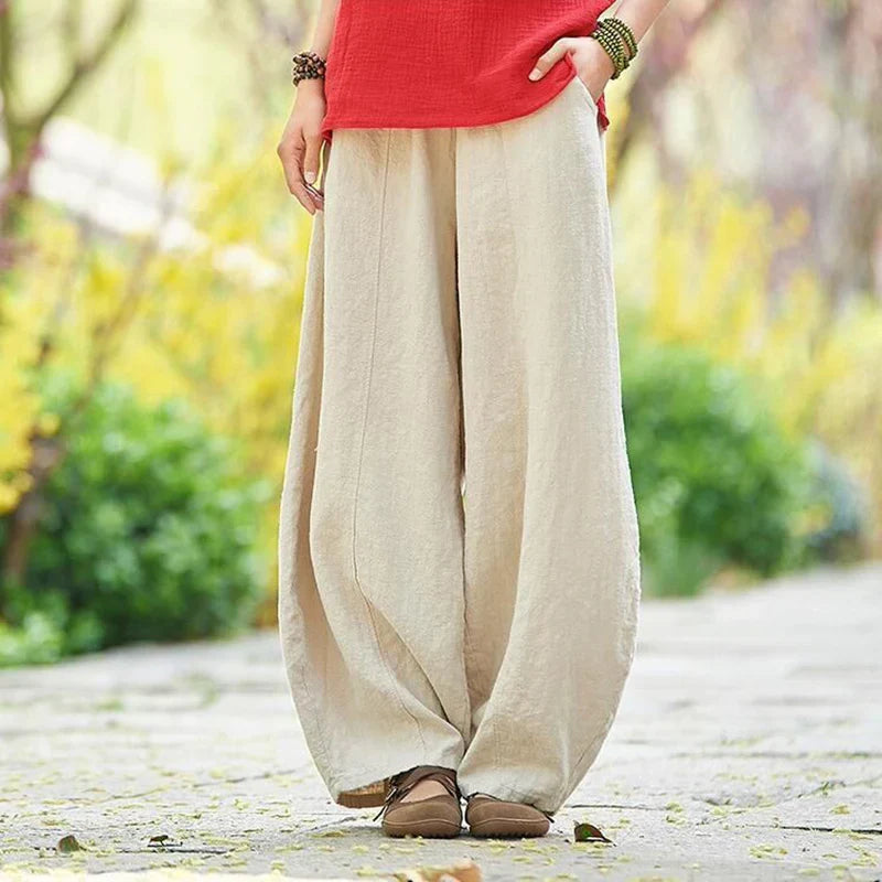 Cecily | Women's Linen Trouser Wide Leg Pants with Pockets