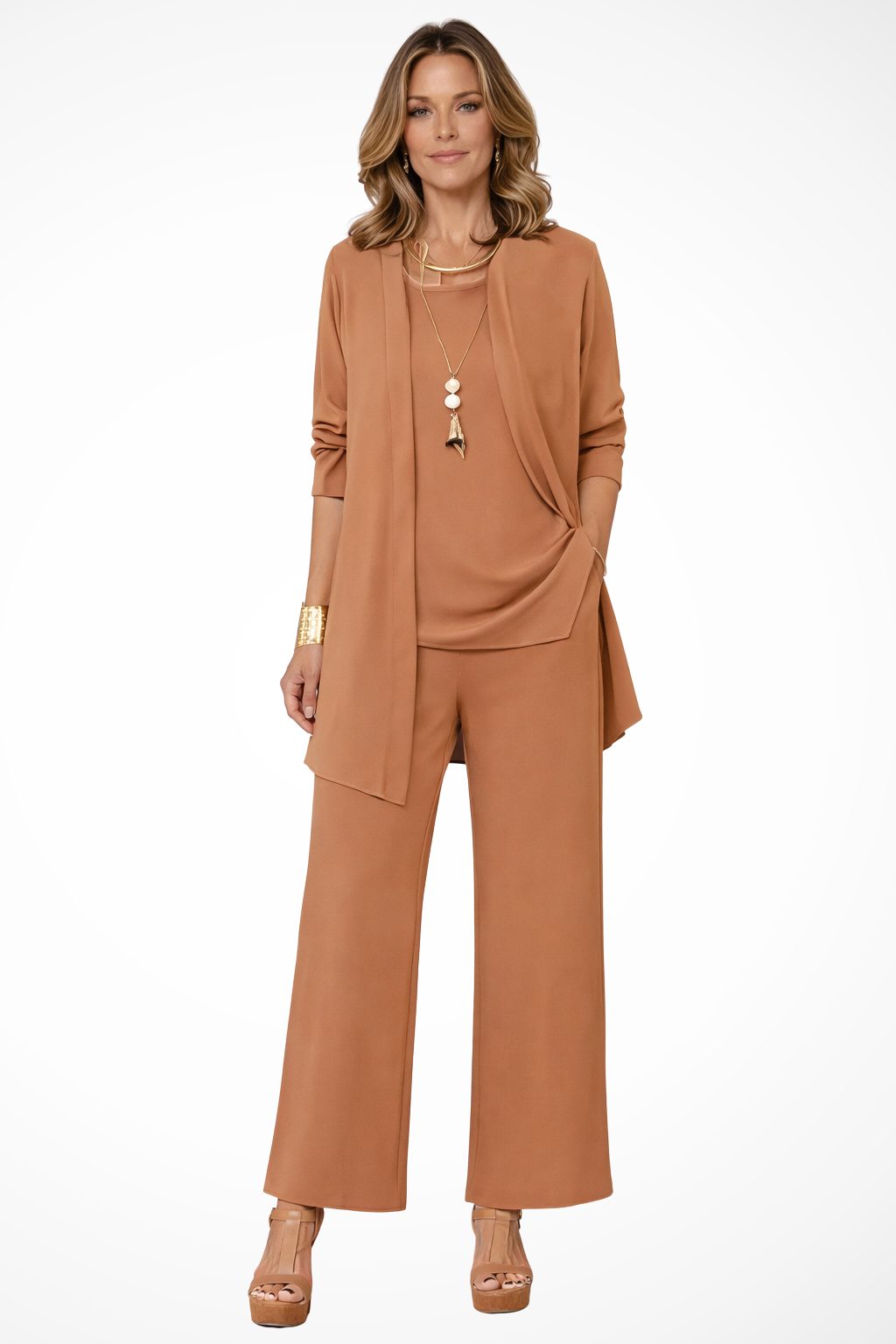 Celestia | Oversized Long Cardigan Set with Wide Leg Pants for Women