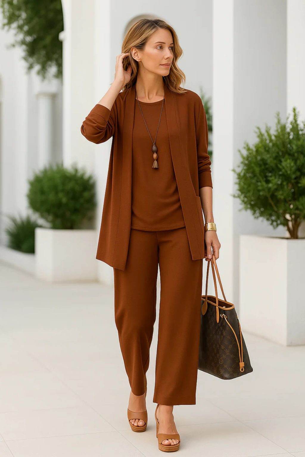 Celestia | Oversized Long Cardigan Set with Wide Leg Pants for Women