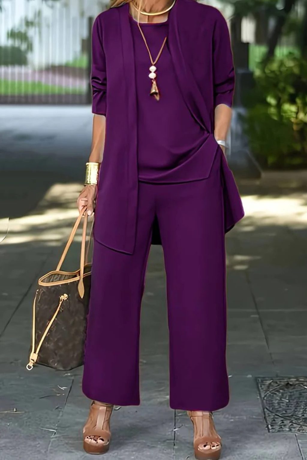 Celestia | Oversized Long Cardigan Set with Wide Leg Pants for Women