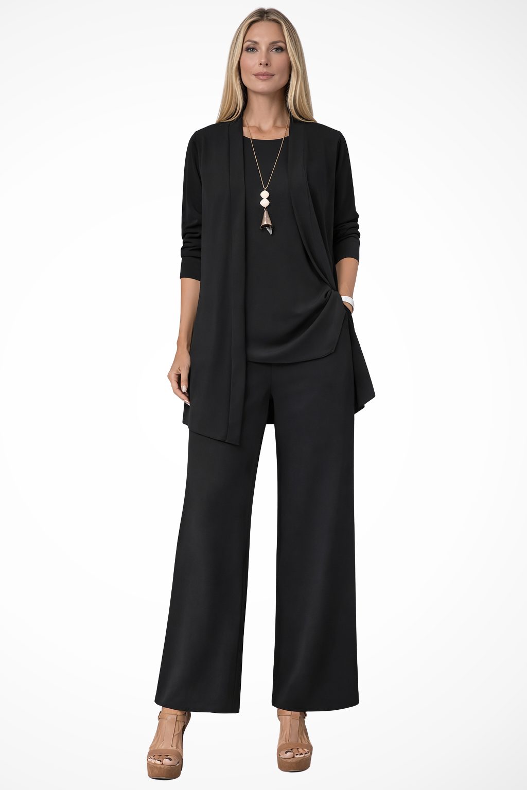 Celestia | Oversized Long Cardigan Set with Wide Leg Pants for Women