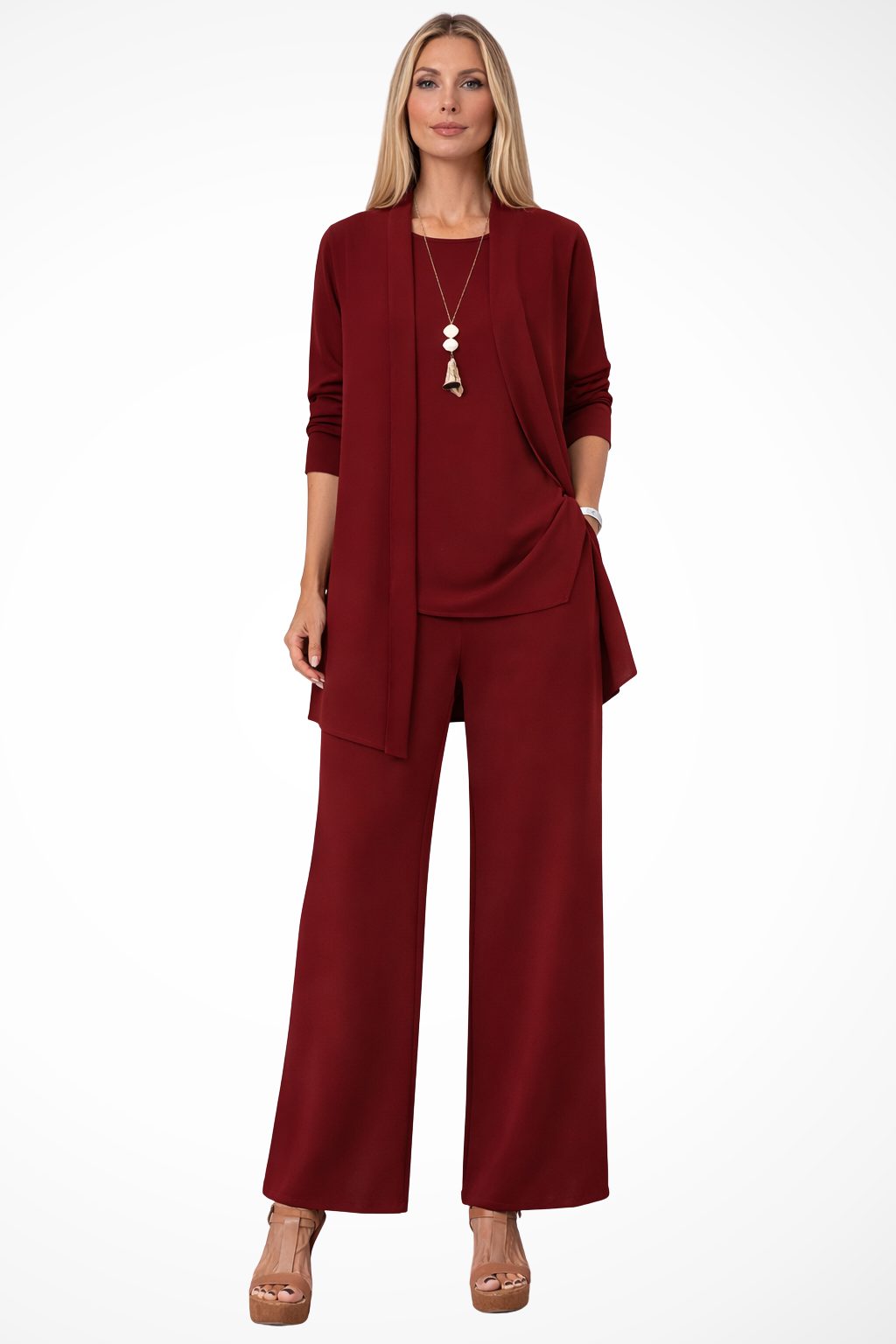Celestia | Oversized Long Cardigan Set with Wide Leg Pants for Women