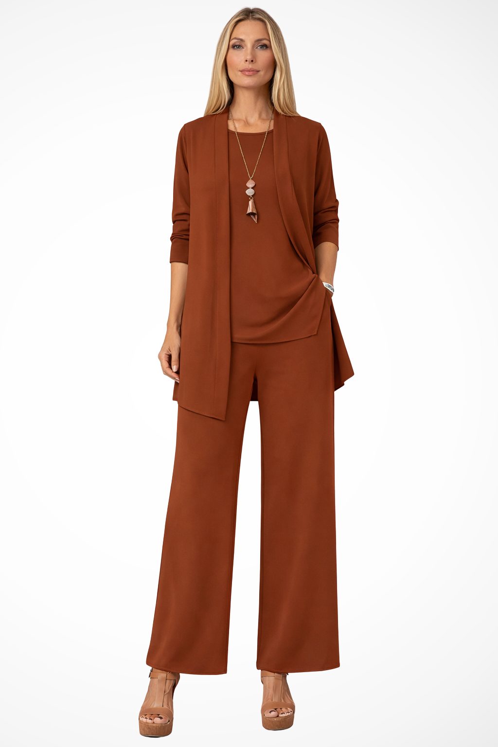 Celestia | Oversized Long Cardigan Set with Wide Leg Pants for Women