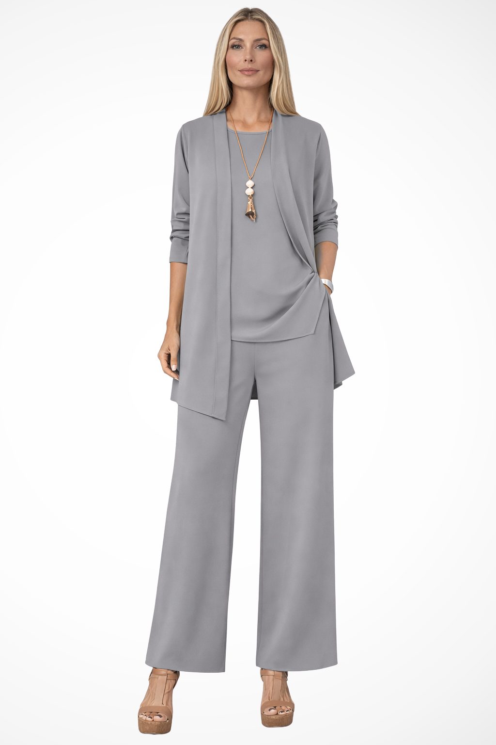 Celestia | Oversized Long Cardigan Set with Wide Leg Pants for Women