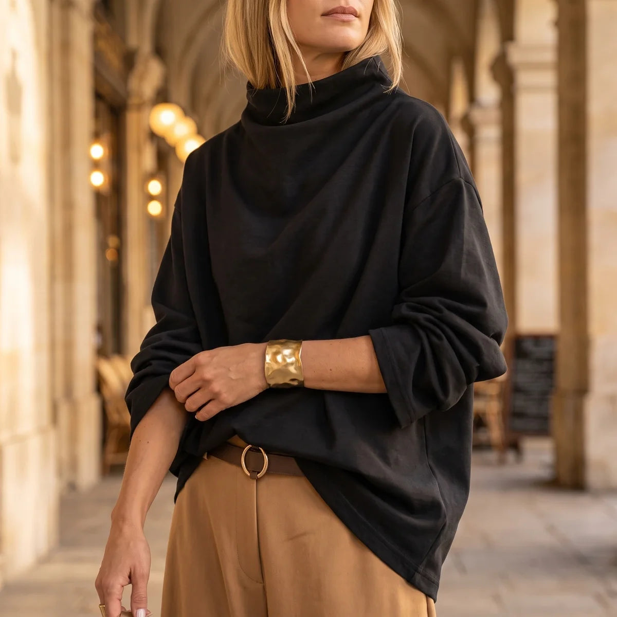 Celia High Neck Draped Top