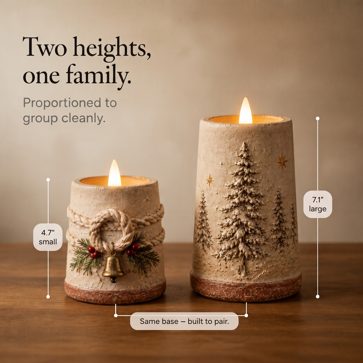 Hearthglow – Hand-Painted Rustic LED Pillar Candle (2 piece set)