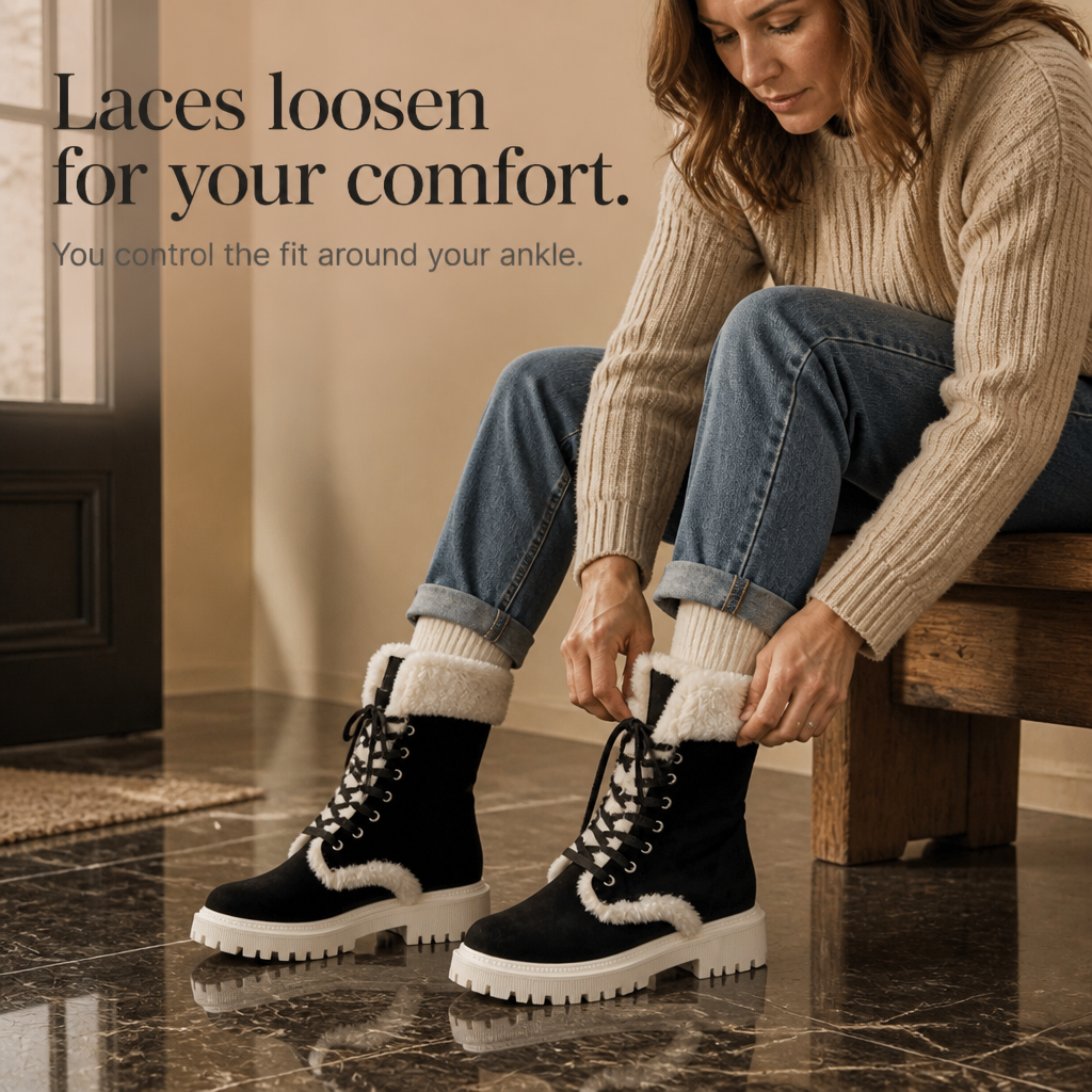 Velvara – Plush-Lined Lace-Up Mid-Calf Boots
