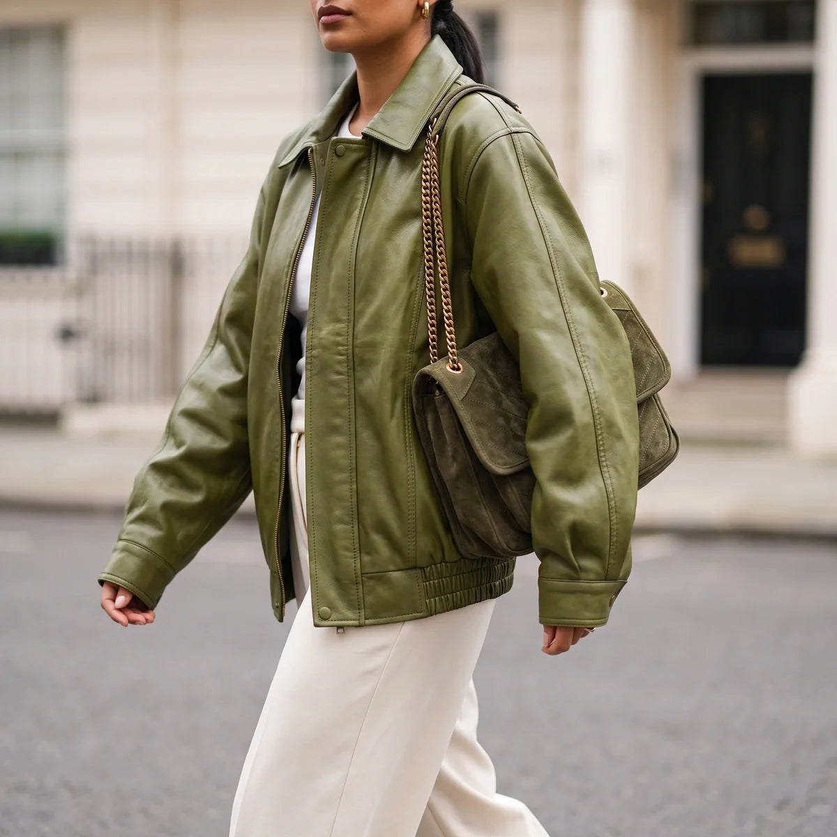Cerys Cropped Leather Bomber Jacket