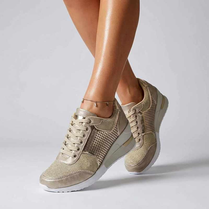 Cerys | Lace Up Wedge Sneakers with Perforated Panels and Lace Up Closure