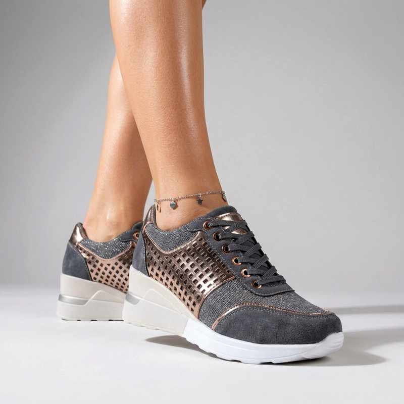 Cerys | Lace Up Wedge Sneakers with Perforated Panels and Lace Up Closure