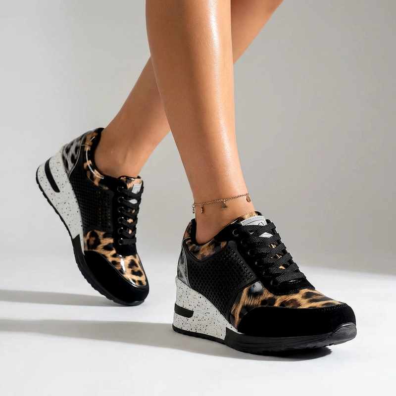 Cerys | Lace Up Wedge Sneakers with Perforated Panels and Lace Up Closure