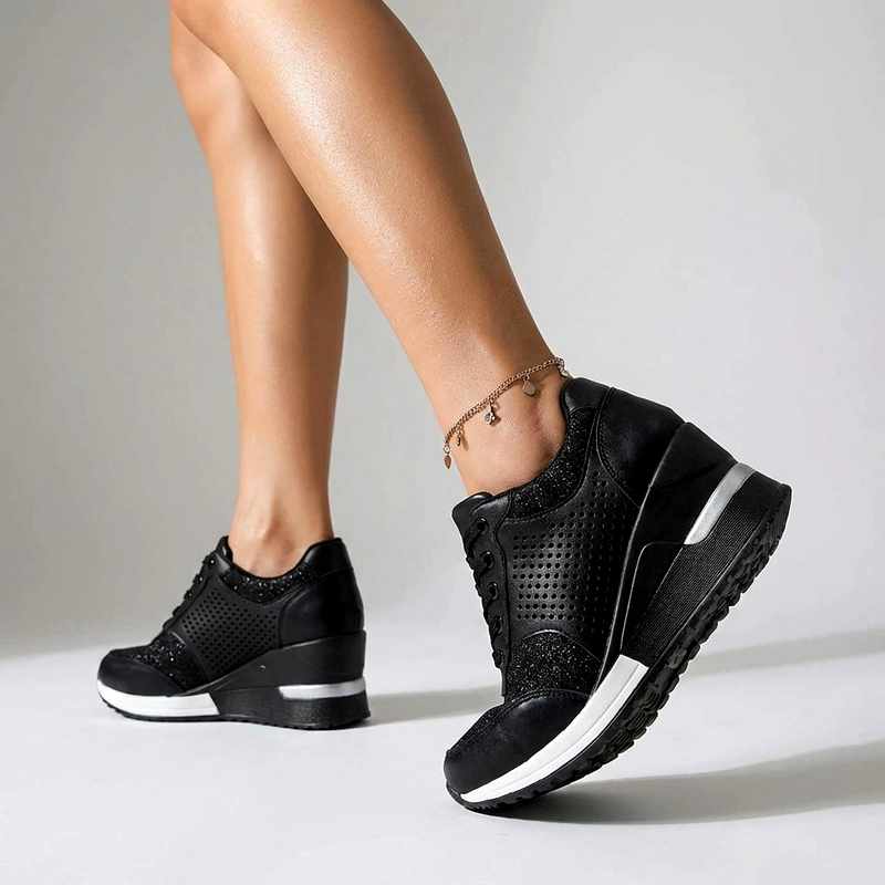 Cerys | Lace Up Wedge Sneakers with Perforated Panels and Lace Up Closure