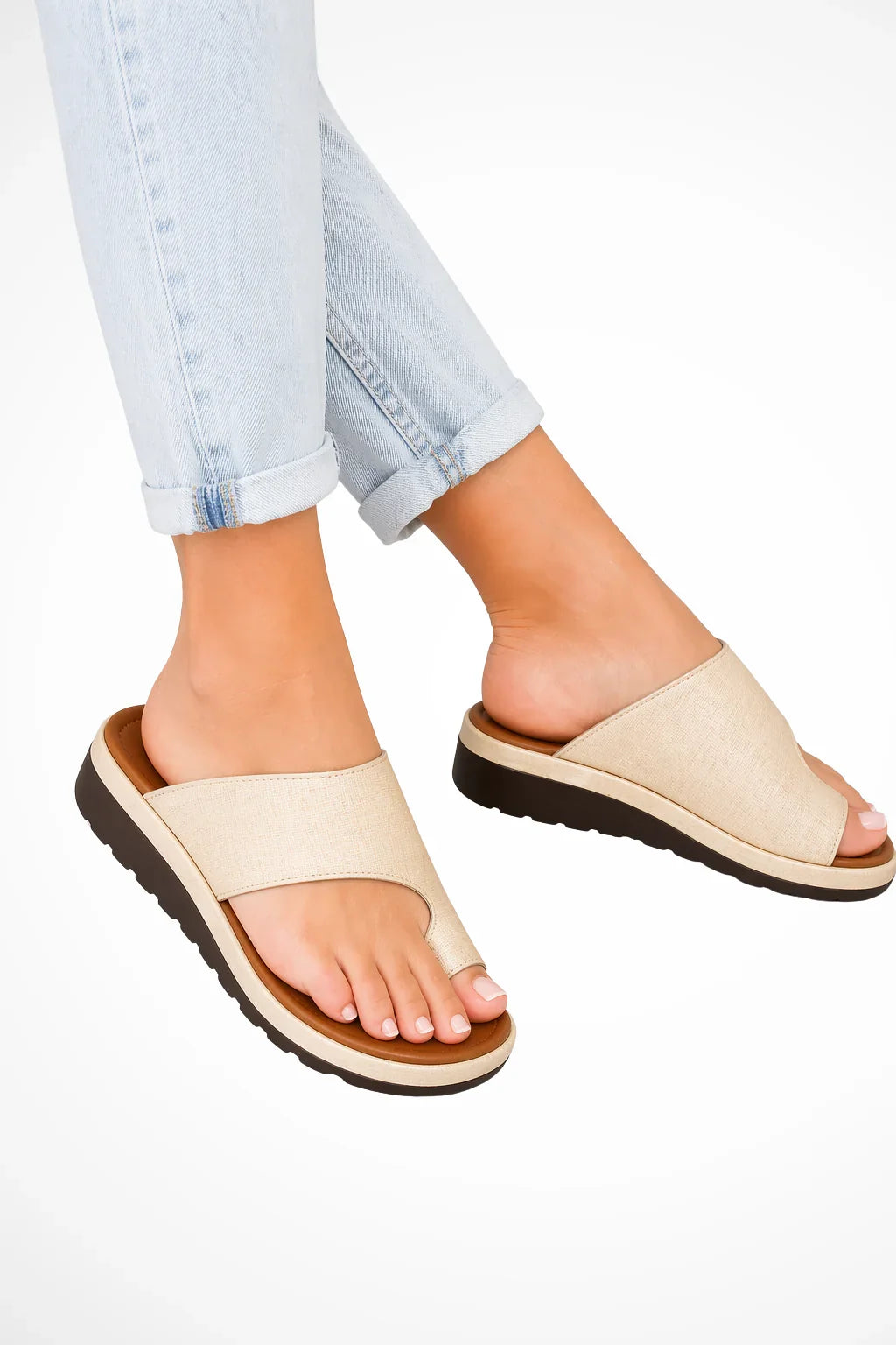 Cerys | Women's Slip On Wedge Heel Platform Toe Post Sandals