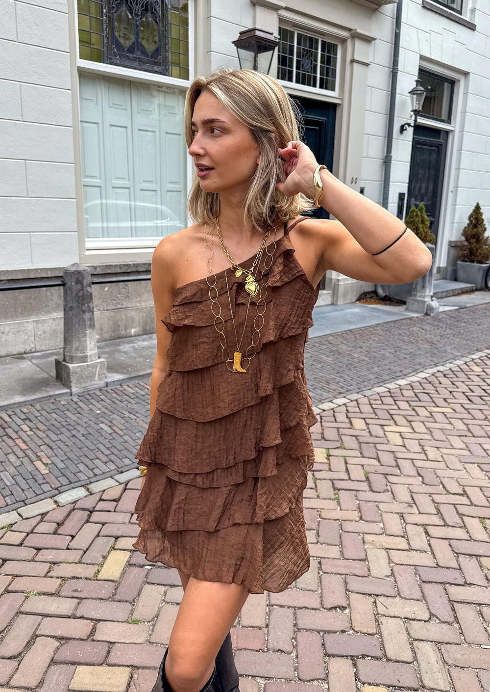 Women's One Shoulder Ruffle Mini Dress – Fitted Cocktail Party Dress