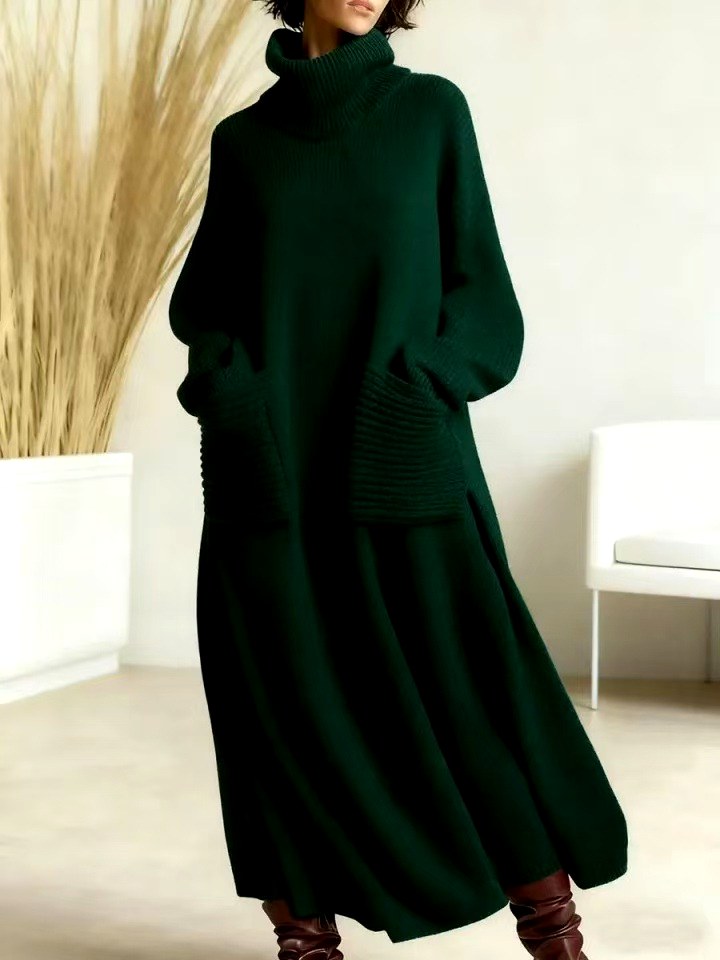 Chantelle - Women's Wool Turtleneck Oversized Midi Dress