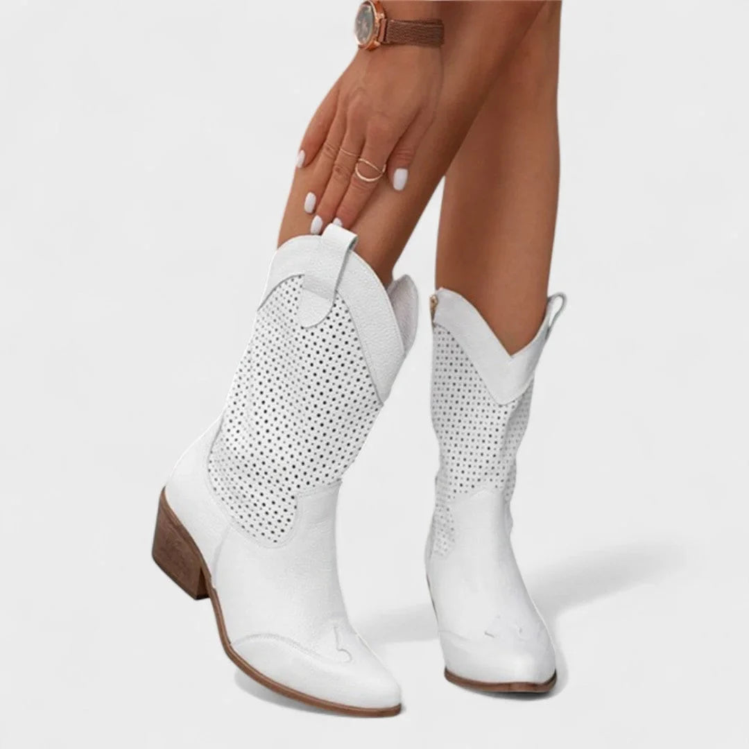 Women's suede side zip western boots with perforated upper