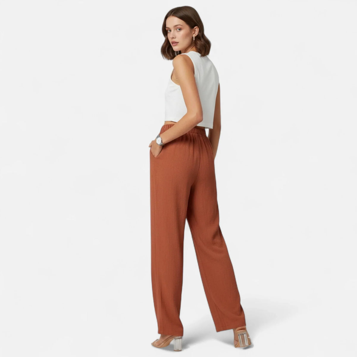 Chloe | Women's Baggy Wide Leg Pants with Elasticated Waist and Side Pockets