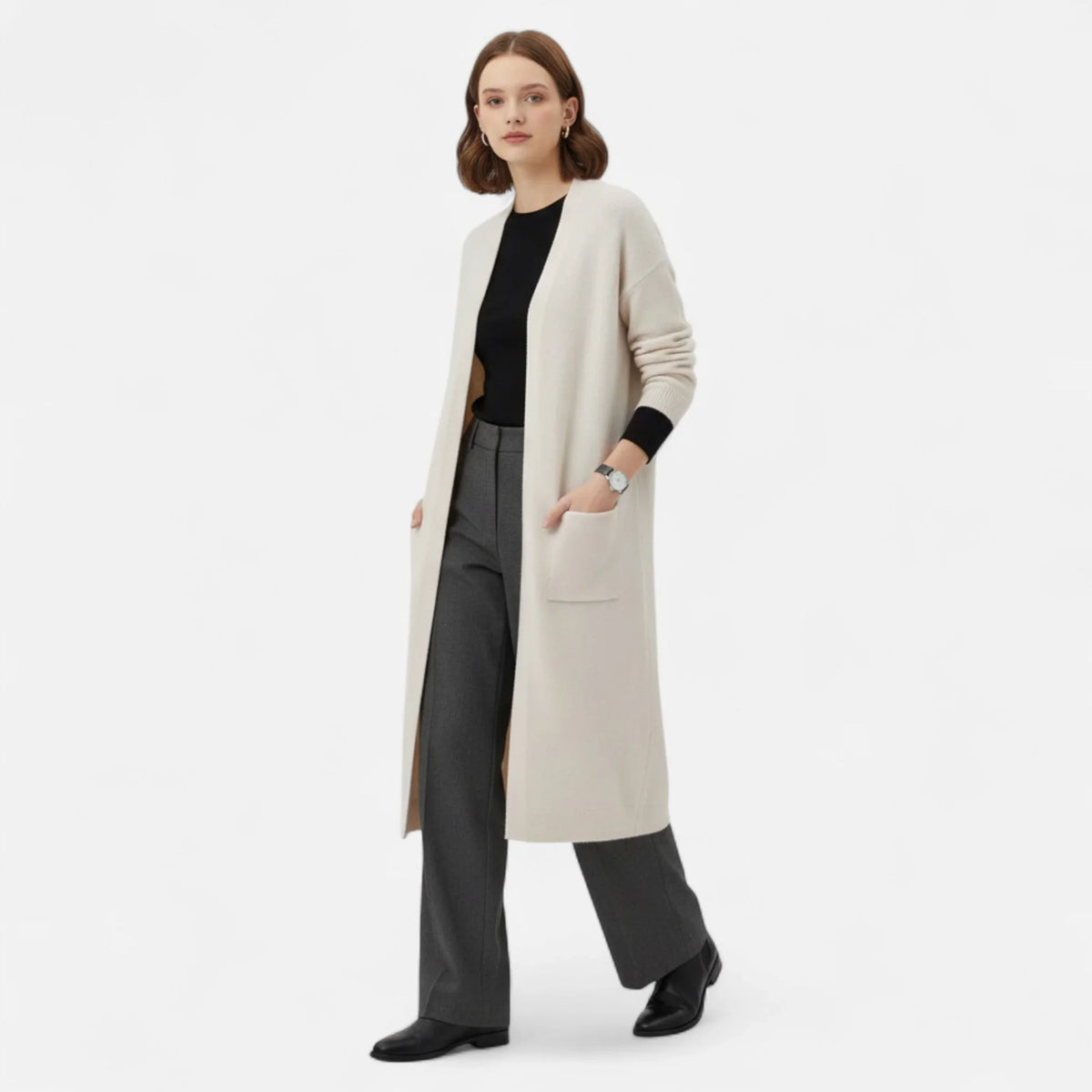 Chloe | Women's Ribbed Knit Longline Cardigan Sweater with Pockets