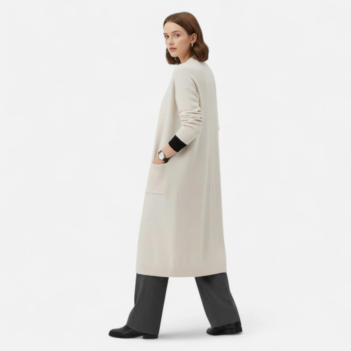 Chloe | Women's Ribbed Knit Longline Cardigan Sweater with Pockets