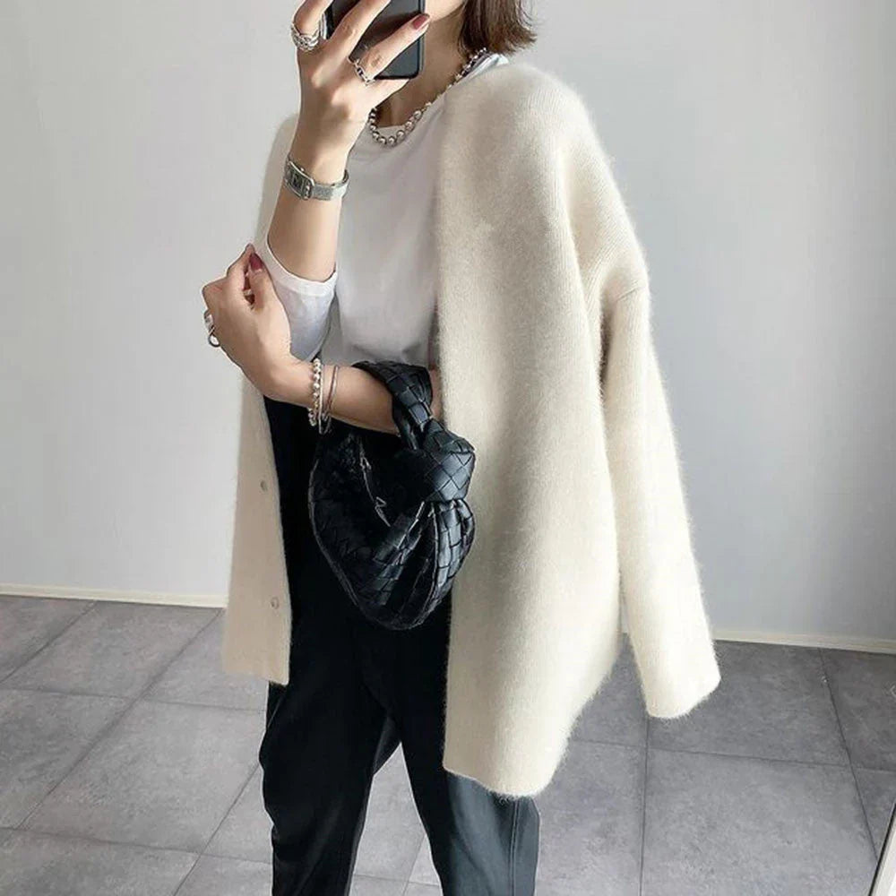 Christine | Women's Oversized Button Up Cardigan Sweater with Round Neck