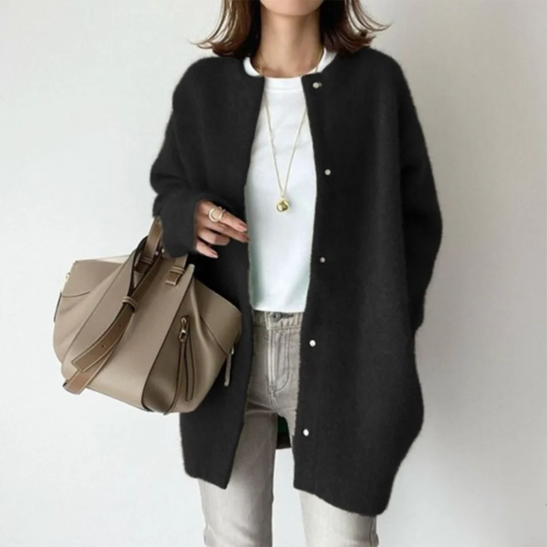 Christine | Women's Oversized Button Up Cardigan Sweater with Round Neck
