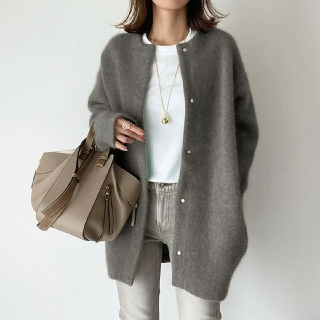 Christine | Women's Oversized Button Up Cardigan Sweater with Round Neck