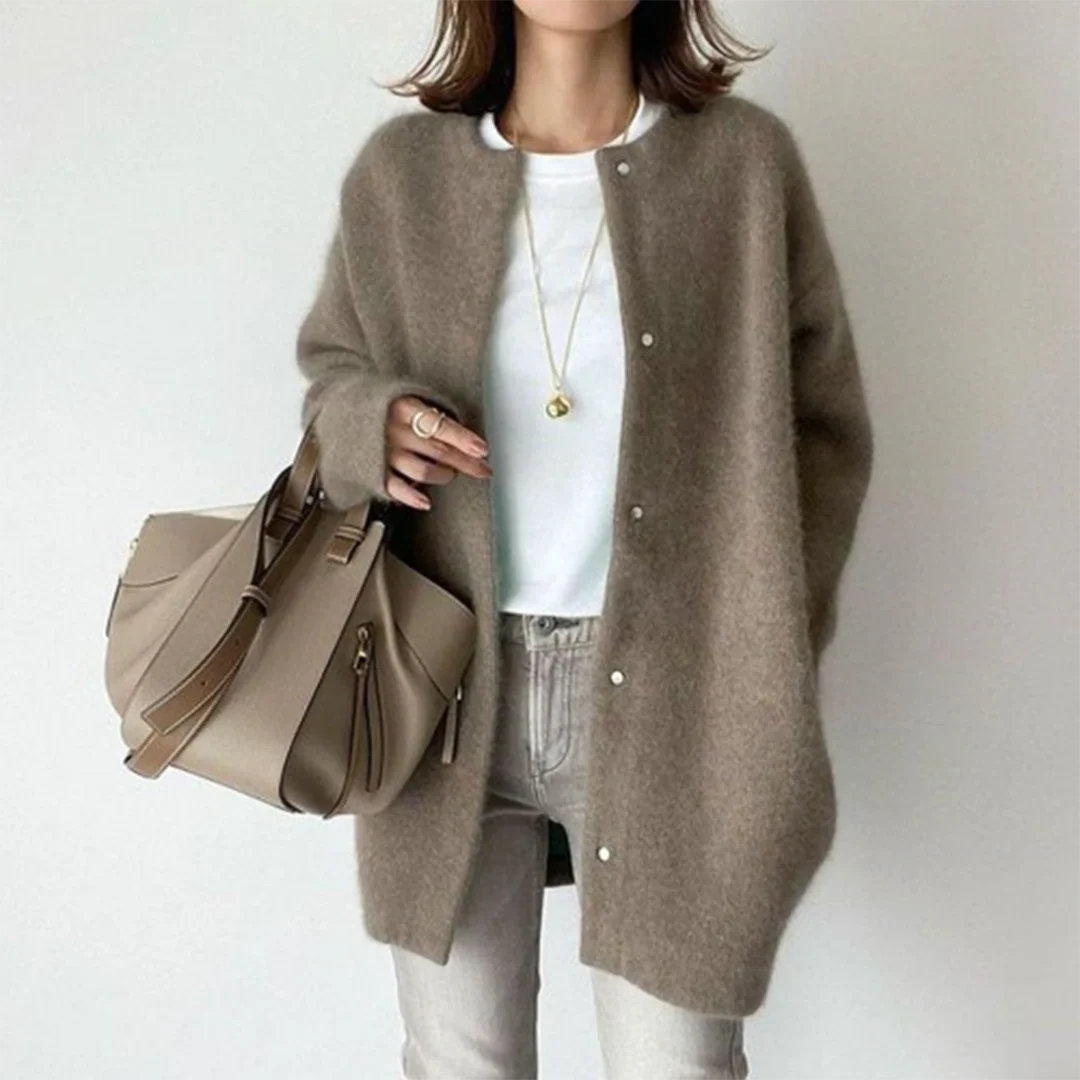 Christine | Women's Oversized Button Up Cardigan Sweater with Round Neck