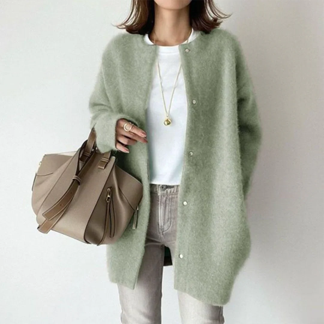 Christine | Women's Oversized Button Up Cardigan Sweater with Round Neck