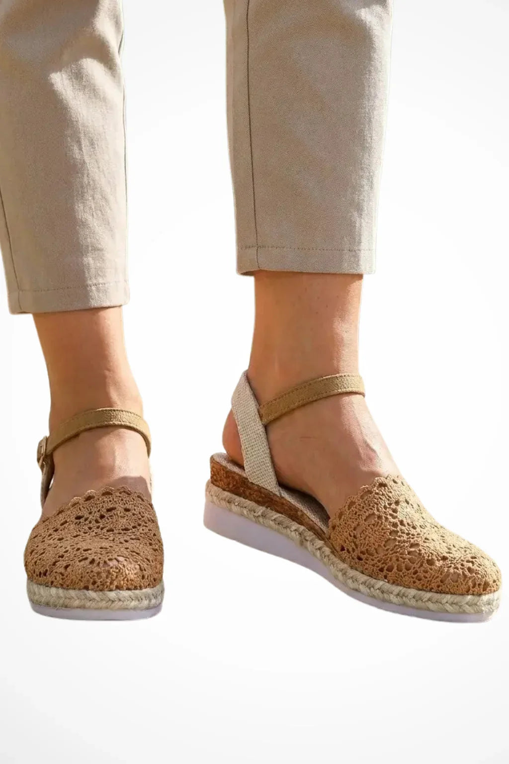 Claire | Women's Platform Orthopedic Crochet Ankle Strap Espadrille Wedge Sandals