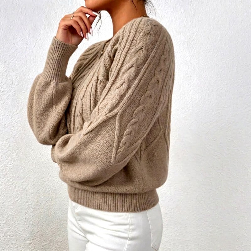 Claire - Women's Cable Knit Crew Neck Sweater
