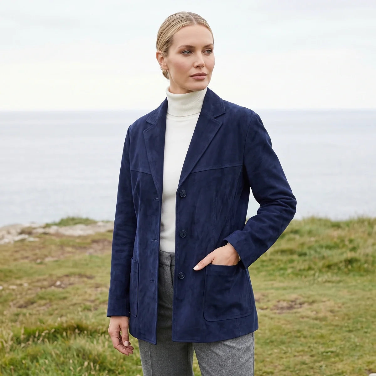 Clarimond Suede Notch Lapel Blazer Jacket