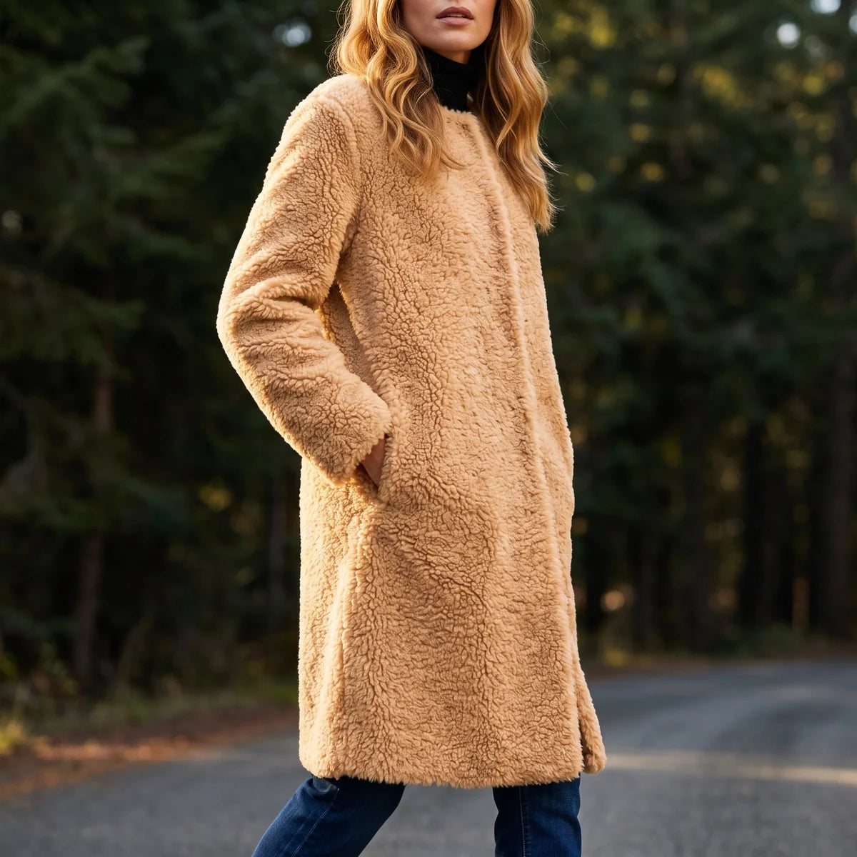 Clarissa Collarless Teddy Coat