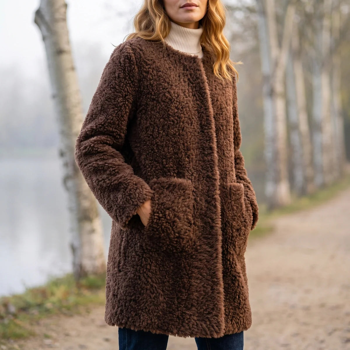 Clarissa Collarless Teddy Coat