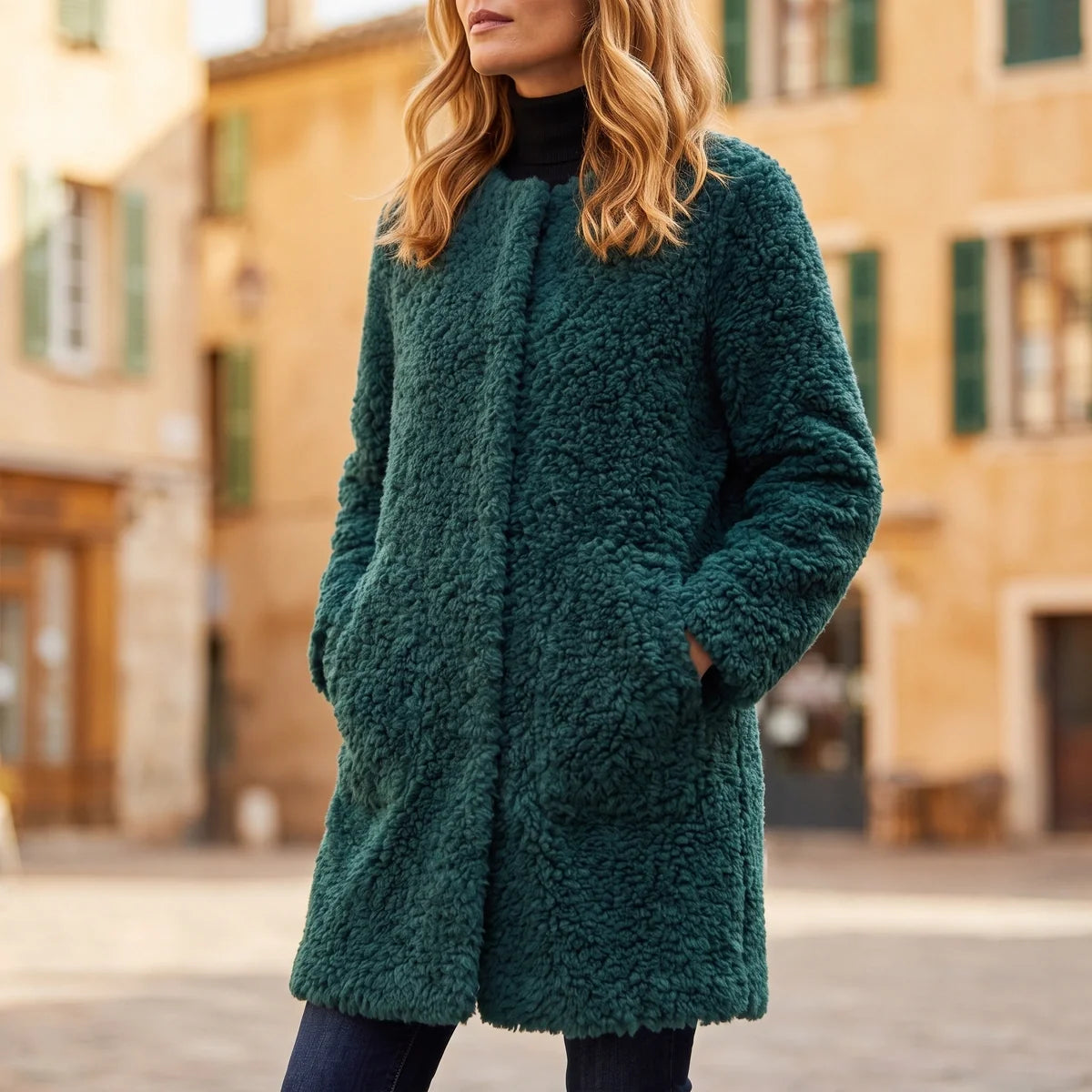 Clarissa Collarless Teddy Coat