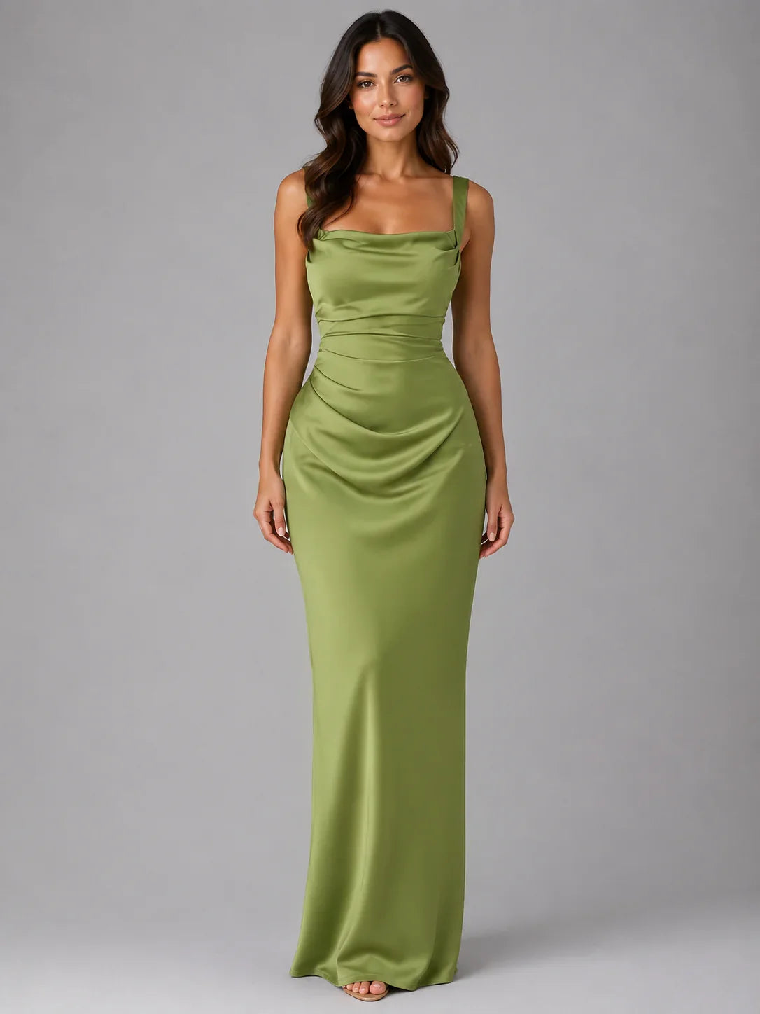 Clarissa | Square Neck Formal Occasion Maxi Dress with Ruched Waist