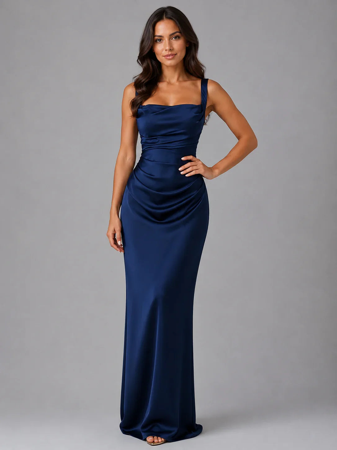 Clarissa | Square Neck Formal Occasion Maxi Dress with Ruched Waist